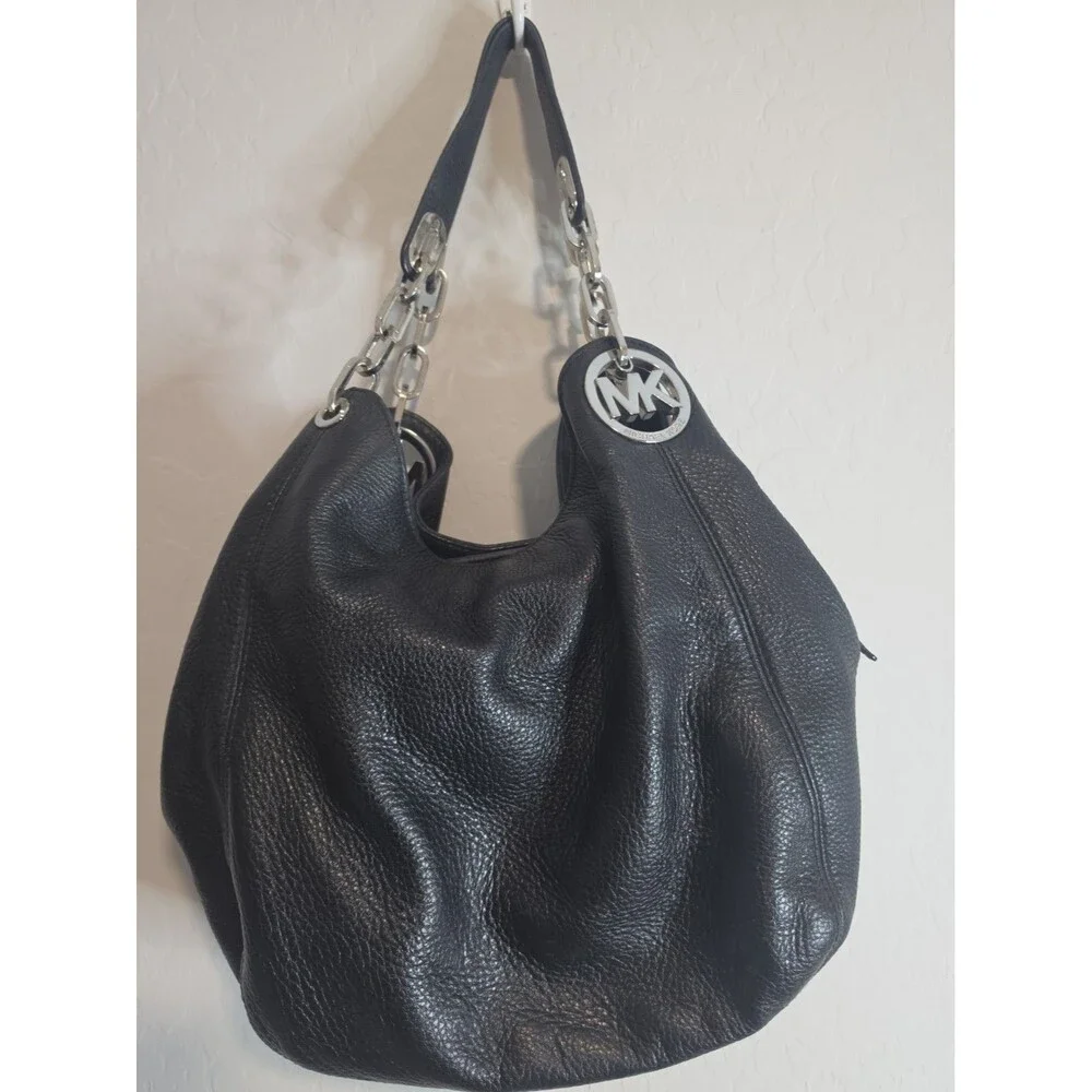 Michael Kors Black Pebble Leather Large Hobo Shoulder Bag